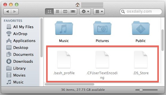 hidden files shown mac os x